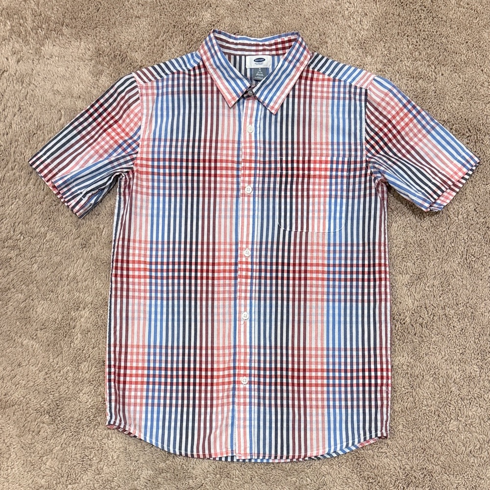 Old Navy Boys Red & Blue Plaid Button Down Shirt size 14/16 XL